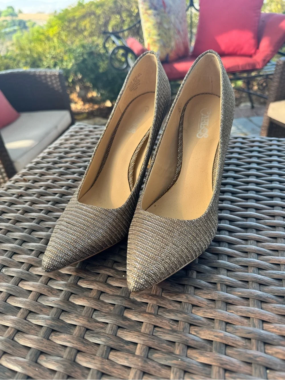 Carlos Santana Posy Metallic Gold Pointed Toe Pumps Heels Size 8.5